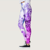 Blauer und Lila Vintager botanischer Blumenstrauß Leggings (Links)