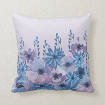 Blauer und lila Watercolorblumenthrow-Kissen