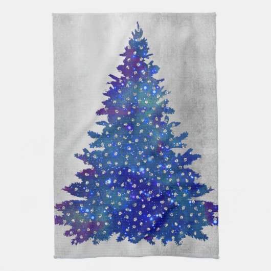 Blauer und lila WatercolorWeihnachtsbaum Geschirrtuch (Vertikal)