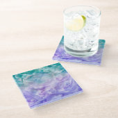 Blauer und lila Wolkenwirbel Glasuntersetzer (Schrägansicht)