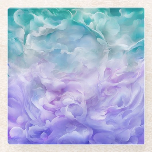 Blauer und lila Wolkenwirbel Glasuntersetzer (Vorderseite)