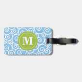 Blauer und Limoner grüner Wirbel Monoagram Gepäckanhänger (Rückseite horizontal)