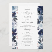 Blauer und Navy-Floral-Hochzeitstag2 Einladung (Vorne/Hinten)