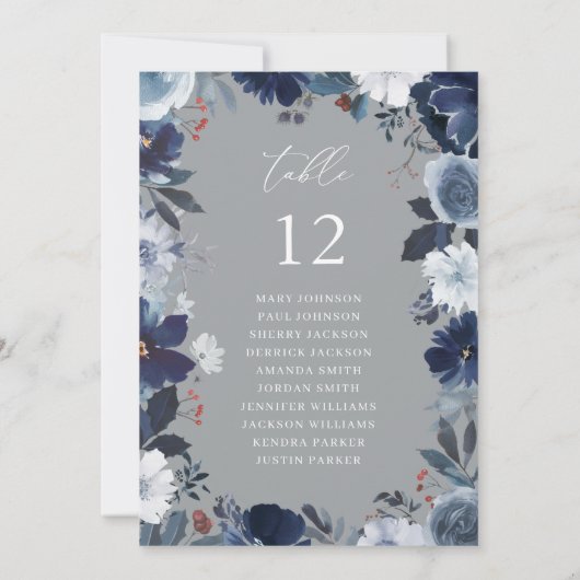 Blauer und navy Tischnummer Seating Chart Grau (Rückseite)