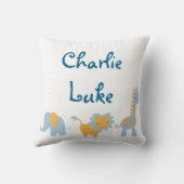 Blauer und orange Elefant, Löwe und Giraffe Kissen (Rückseite)