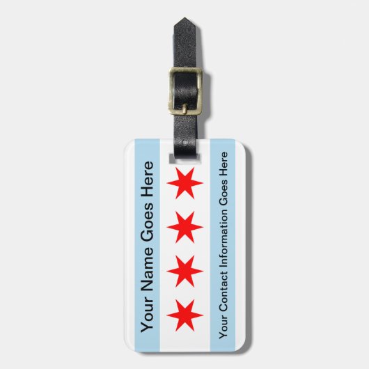 Blauer und orange Gepäckanhänger Chicagos (Vorderseite vertikal)