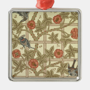 Blauer und orange Gittertapetenentwurf, 1864 Ornament Aus Metall