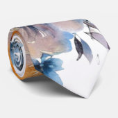 Blauer und orangefarbener blühender Hochzeitsraum Krawatte (Gerollt)