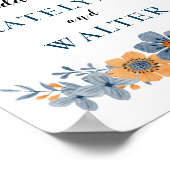 Blauer und orangefarbener Blume Begrüßungszeichen Poster (Ecke)