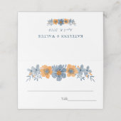 Blauer und orangefarbener Blume Hochzeitsplatz Platzkarte (Außenseite Aufgefaltet)