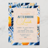 Blauer und orangefarbener Botanischer Zitrus Einla Einladung (Vorne/Hinten)