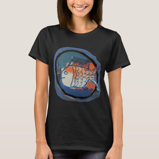 Blauer und orangefarbener Fisch T-Shirt (Vorderseite)