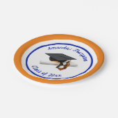 Blauer und orangefarbener Graduierungsdeckel und T Pappteller (Schrägansicht)