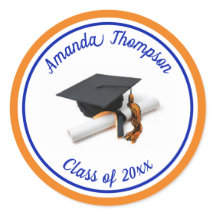 Blauer und orangefarbener Graduierungsdeckel und T