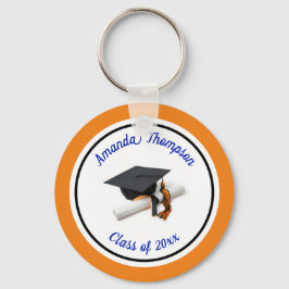 Blauer und orangefarbener Graduierungsdeckel und T Schlüsselanhänger