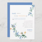 Blauer und orangefarbener Hochzeitsinvikt der Wild Einladung (Vorne/Hinten)