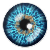 Blauer und orangefarbener Iris Keramikknauf (Vorderseite)