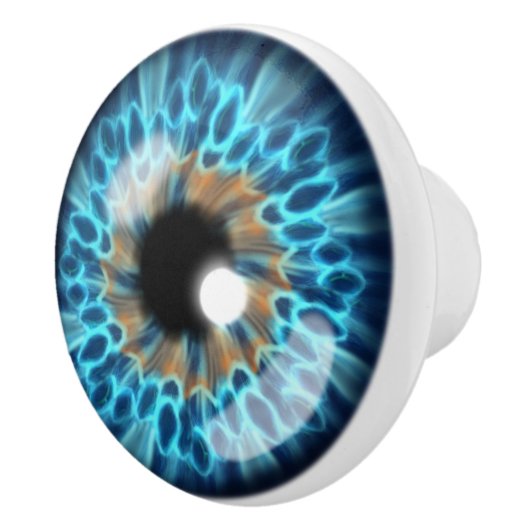 Blauer und orangefarbener Iris Keramikknauf (Rechts)