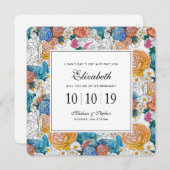 Blauer und Orangenmalte Blume - Bridesmaid Einladung (Vorne/Hinten)