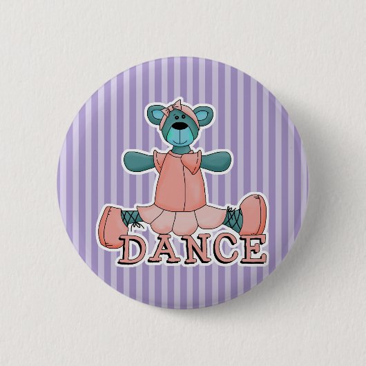 Blauer und rosa Ballerina-Tanzbär Button (Vorderseite)