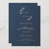 Blauer und rosa Blattwerk Einladung zur Hochzeit (Vorne/Hinten)