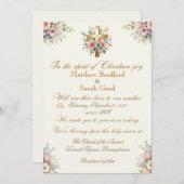 Blauer und rosa Blume - Goldkreuz - Einladung zur (Vorne/Hinten)