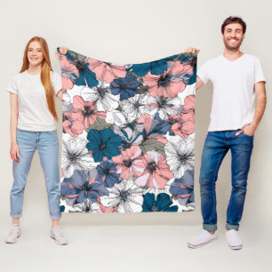 Blauer und rosa Blumendruck Elegante Botanicals Fleecedecke