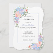 Blauer und rosa Blütendusche Einladung (Vorderseite)