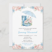 Blauer und rosa Blütendusche Einladung (Vorderseite)