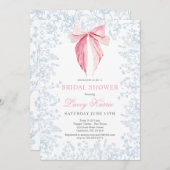 Blauer und rosa Bogen Bridal Einladung zur Dusche (Vorne/Hinten)