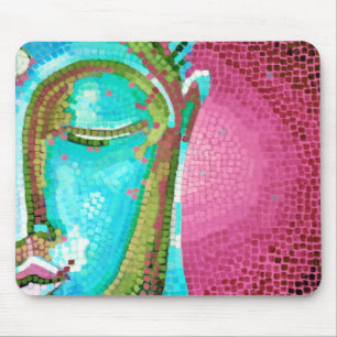 Blauer und rosa Buddha stellen Mosaik gegenüber Mousepad