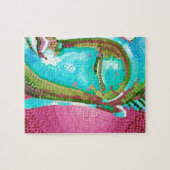 Blauer und rosa Buddha stellen Mosaik gegenüber Puzzle (Horizontal)