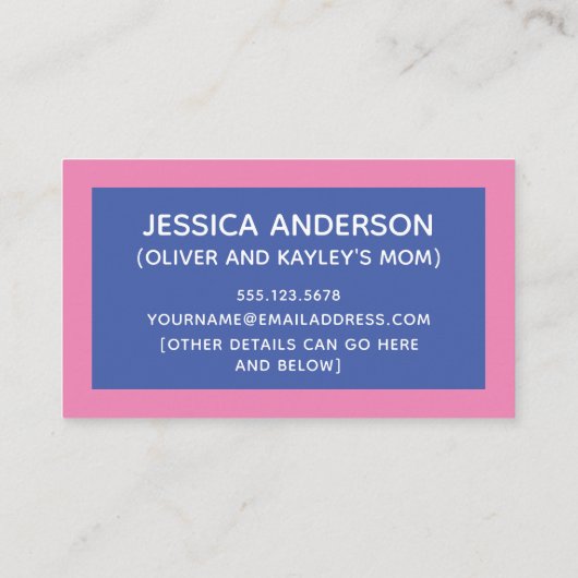 Blauer und rosa Farbblock Datum der Wiedergabe Telefonnummerkarte (Rückseite)