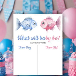 Blauer und rosa Fisch Geschlecht enthüllt Junge od Poster