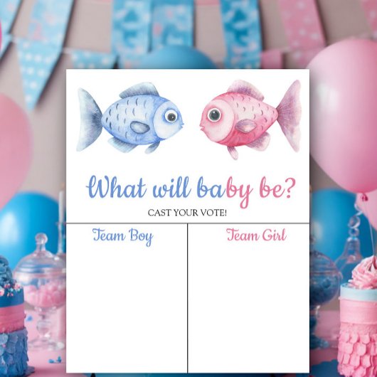 Blauer und rosa Fisch Geschlecht enthüllt Junge od Poster