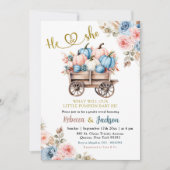 Blauer und rosa Floral Pumpkin Gender Reveal Einladung (Vorderseite)