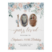 Blauer und rosa Foto 100. Geburtstag Willkommen Poster (Vorderseite)