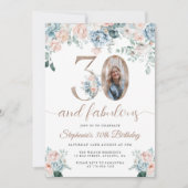 Blauer und rosa Foto 30. Geburtstag Einladung (Vorderseite)