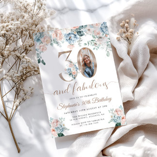 Blauer und rosa Foto 30. Geburtstag Einladung