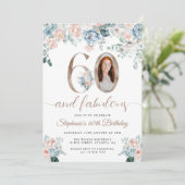 Blauer und rosa Foto 60. Geburtstag Einladung (Stehend Vorderseite)