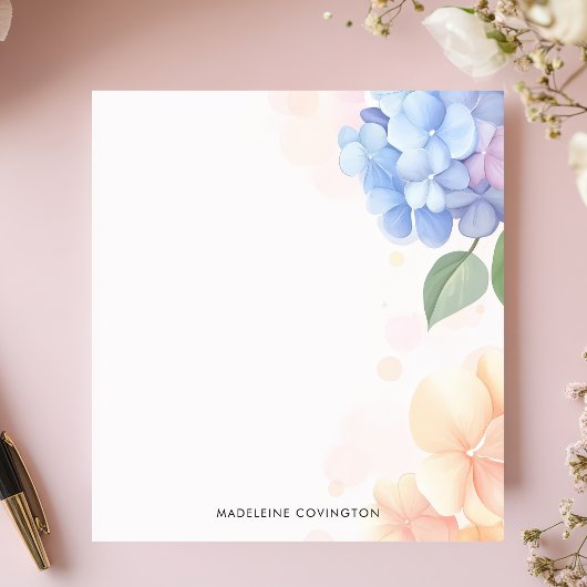 Blauer und rosa Hydrangea Personalisierter Name Notizblock