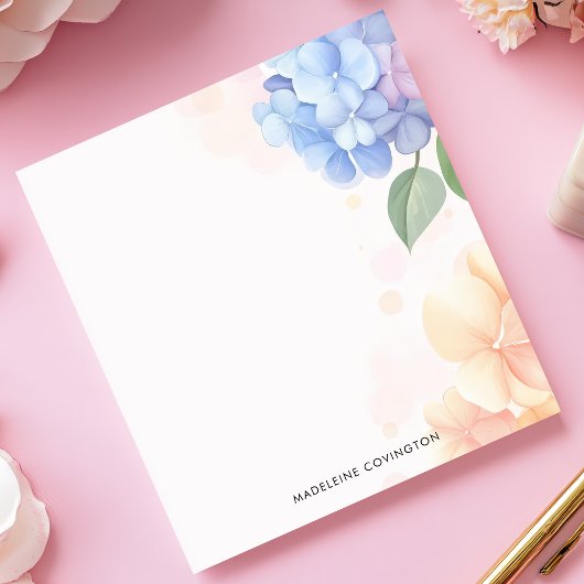 Blauer und rosa Hydrangea Personalisierter Name Notizblock