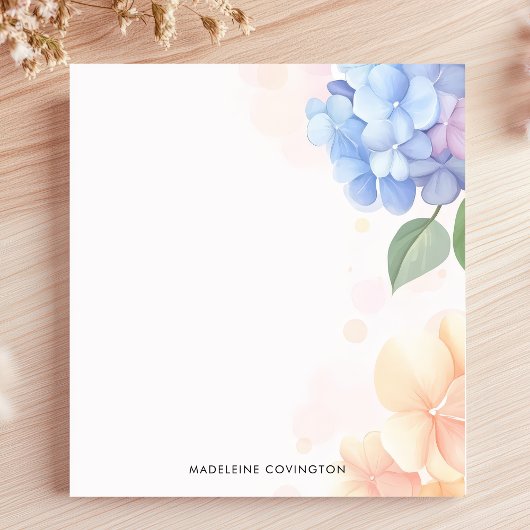 Blauer und rosa Hydrangea Personalisierter Name Notizblock