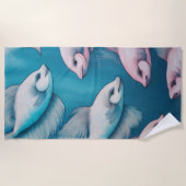 Blauer und rosa Kreide Zeichnend Fisch Strandtuch (Vorderseite)