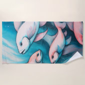 Blauer und rosa Kreide Zeichnend Fisch Strandtuch (Vorderseite)