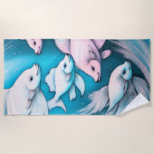 Blauer und rosa Kreide Zeichnend Fisch Strandtuch (Vorderseite)