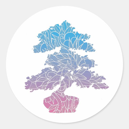 Blauer und rosa Muster Bonsai Tree Runder Aufkleber (Vorderseite)