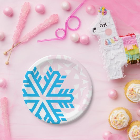 Blauer und rosa Schneeflocken lustig elegant Pappteller (Party)