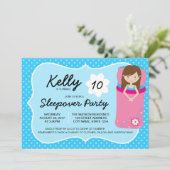 Blauer und rosa Sleepover Party Geburtstag Einladu Einladung (Stehend Vorderseite)