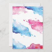 Blauer und rosa Splash Babydusche Wünsche für Kind Einladung (Rückseite)